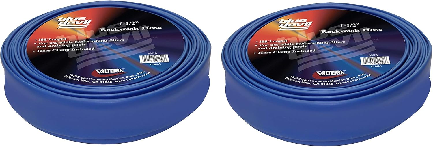 Blue Devil 100-Foot Backwash Hose for Pool with Hose Clamp, 1-1/2