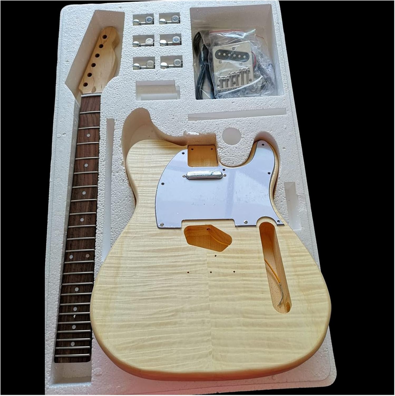 Maple Tiger Pattern Maple Electric Guitar Basswood Body Neck Rosewood Fingerboard DIY Combination DIY Guitar Kit (Color : 3)