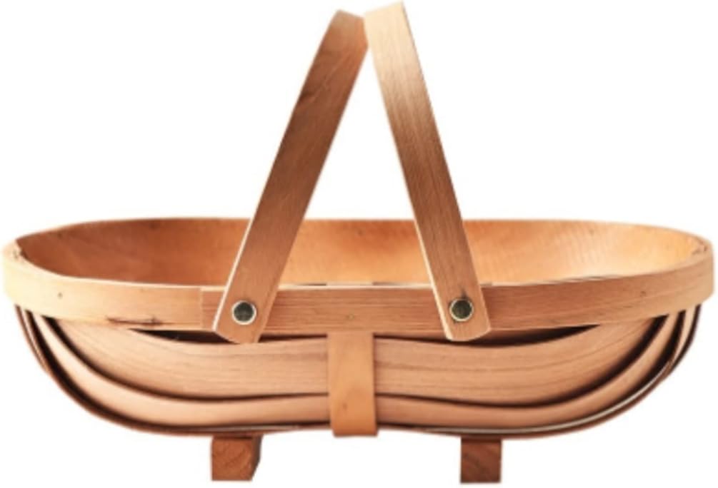 Rustic Picnic Basket, Wooden Vegetable Storage Wicker Woven Picnic Hamper for Camping and Outdoor Party Picnic Basket Basket for Outdoor Camping (Color : Brown, Size : 34 * 21 * 11cm)