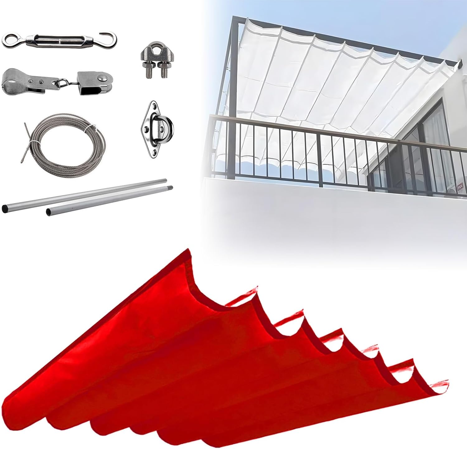 Pergola Shade Cover Retractable with Installation Accessories, Retractable Canopy, Pergola Retractable Canopy for Patio Deck Porch Gazebo Carport Easy to Assemble(Red,10x2m/32.8x6.5ft)