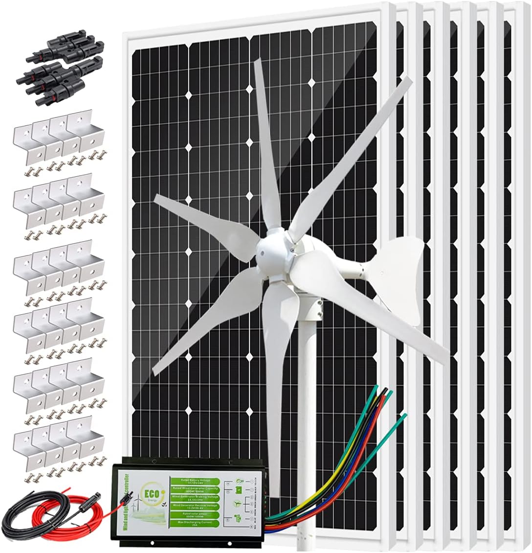1120 Watts 24 Volt Solar Wind Power Kit: 1pc 400 Watt Wind Turbine Generator + 6pcs 120W Monocrystalline Solar Panels + Solar Wind Hybrid Controller + Z Brackets Mount