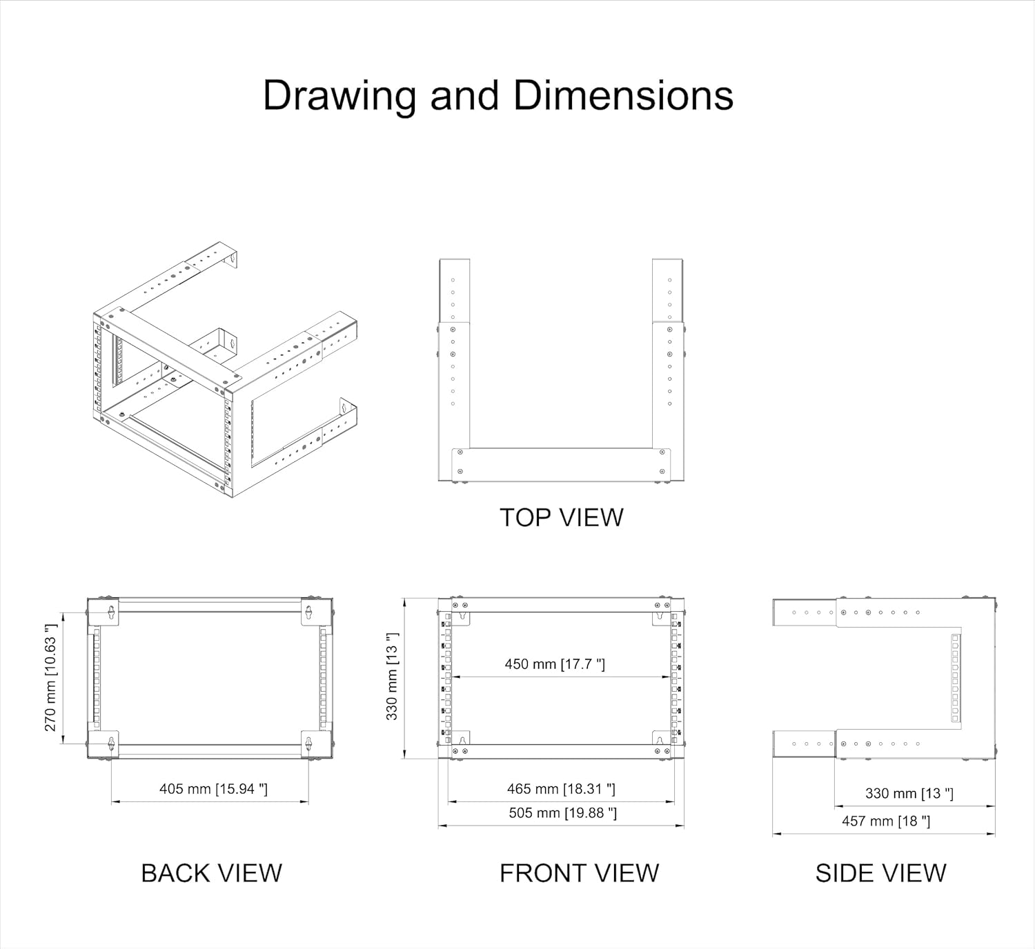 Jingchengmei 6U Wall Mount Open Frame Rack-19 Inch Server Equipment Rack- Adjustable Depth 13-18 Inches 2 Post Open Frame Cabinet- Black (6U13-18InD)