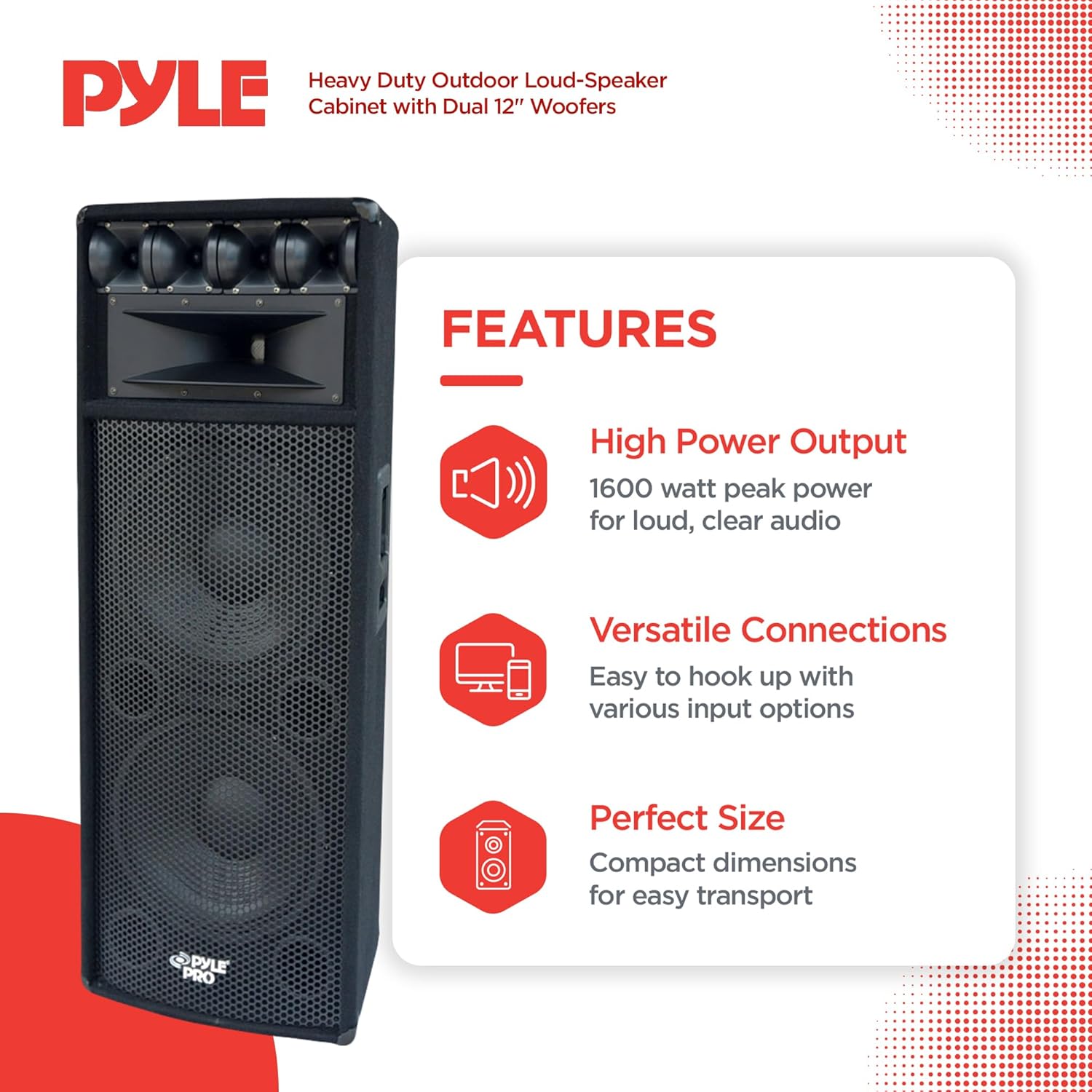 Pyle Portable Cabinet PA Speaker System - 1600 Watt Outdoor Stereo Sound Speakers w/ Dual 12