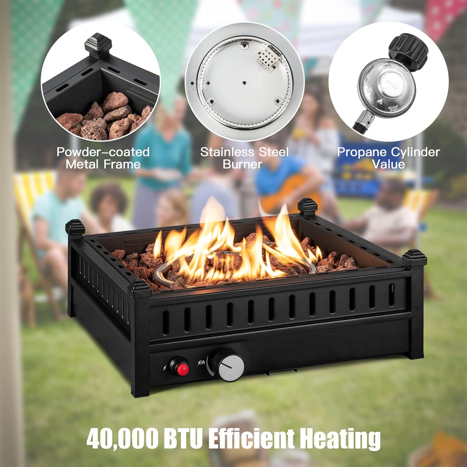 HAPPYGRILL Portable Propane Fire Pit, 40,000 BTU Tabletop for Tables With 2