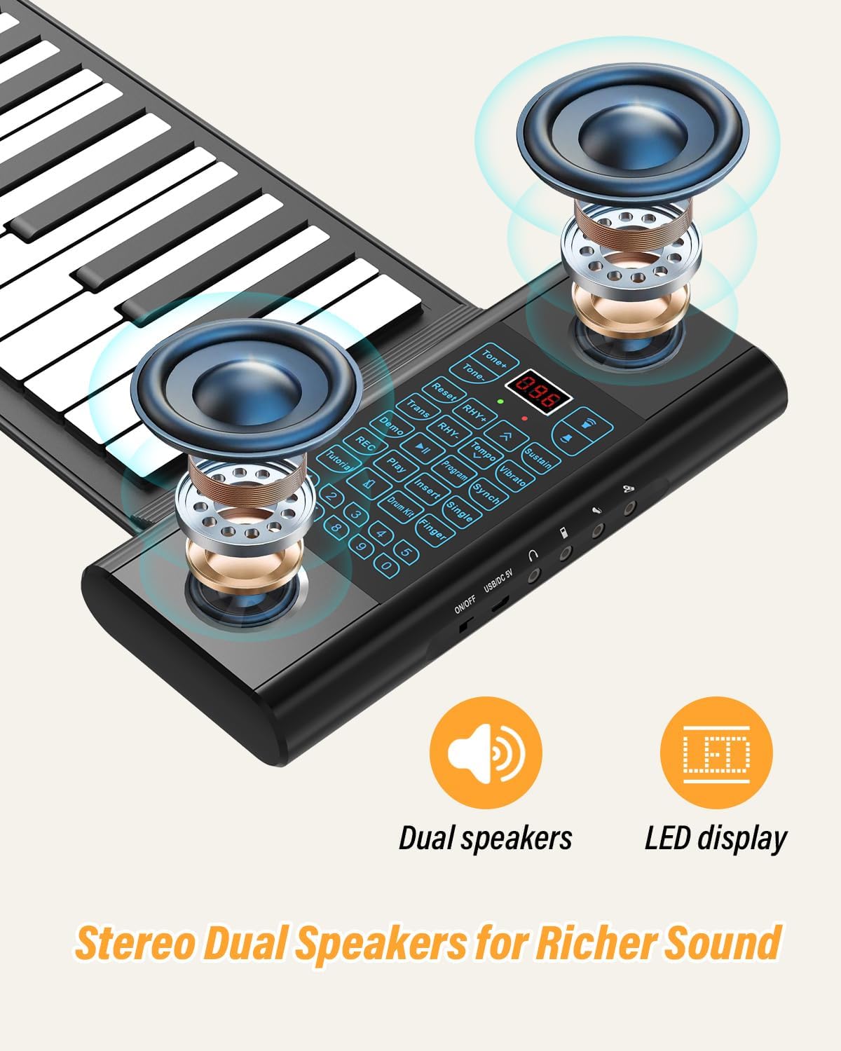 KONIX 61 Keys Roll Up Piano, Upgraded Hand Roll Portable Piano for Beginner with Bluetooth/MIDI,Environmental Silicone Roll Out Piano Keyboard, Best Christmas Birthday Gift