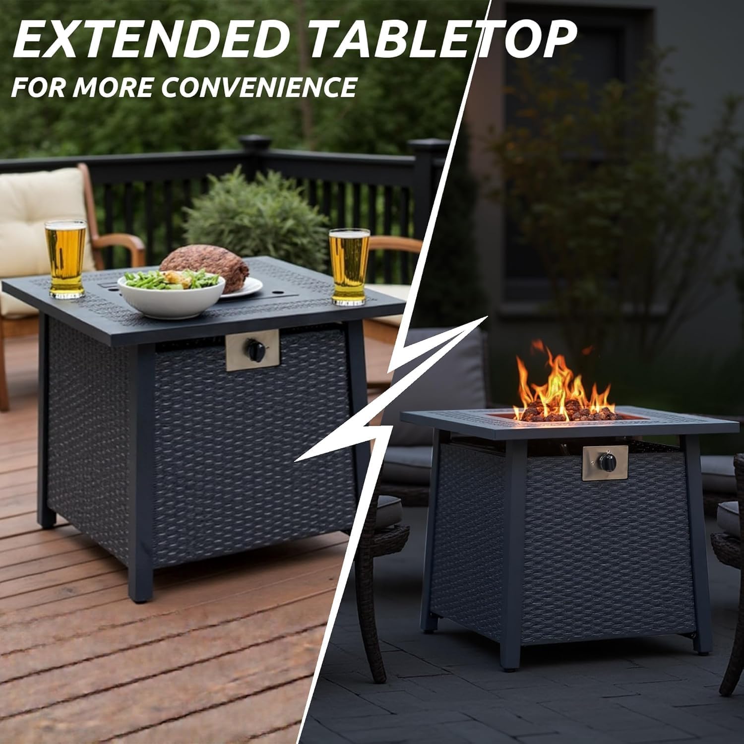 28 Inch Patio Propane Fire Pit, Out Door Fire Pits & Fireplaces, Gas Fire Pit with Cover and Lava Rock for Garden, Courtyard and Backyard, Black