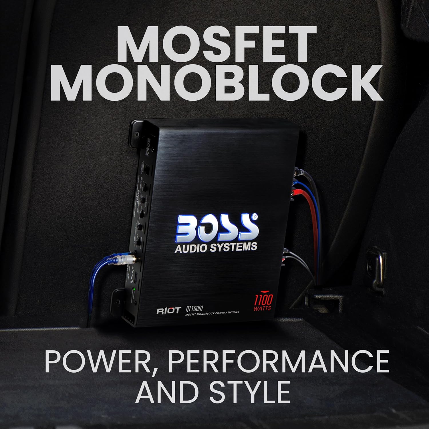 BOSS Audio Systems R1100M Monoblock Car Amplifier - 1100 High Output, 2-8 Ohm Stable, Low/High Level Inputs, Low Pass Crossover, MOSFET Power Supply