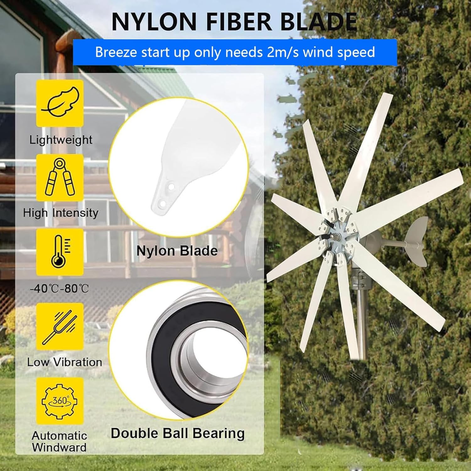 Wind Turbine Generator Kit 4000W 12V 24V 48V 220V with 8 Blade,with MPPT Controller,Wind Power Generator for Marine,RV, Home,Windmill Generator Suit for Hybrid Solar Wind 48V