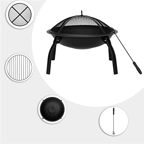 22-inch Folding Steel Fire Pit, Wood Burning Portable Outdoor Camping BBQ Grill Fire Bowl w/Screen Cover, Log Grate, Poker