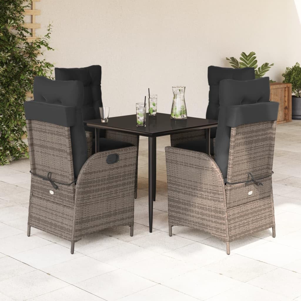5 Piece Patio Dining Set with Cushions Gray Poly Rattan Garden Furniture