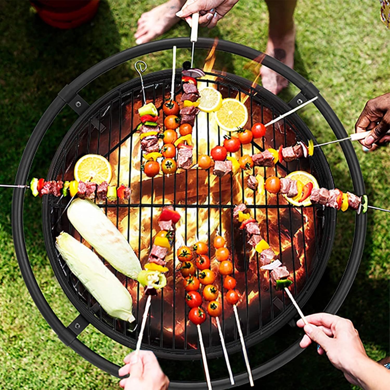 Movable Outdoor Fire Pits Patio Heaterrd Fire Pits & Bowls Garden Heating Basin Wood Burning BBQ&Charcoal Grill Metal