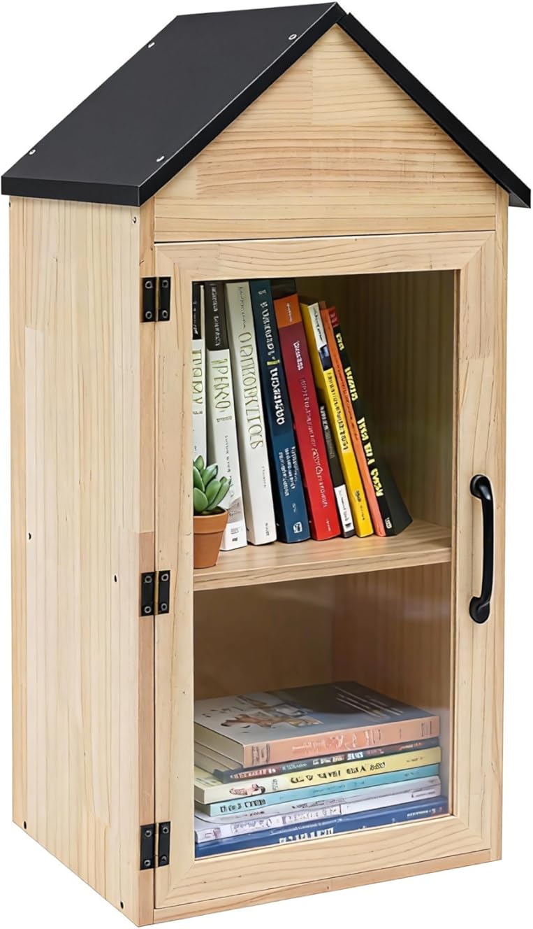 Little Library Box Outdoor, Waterproof Book Exchange Cabinet- Solid Wood Community Sharing Box for Neighborhoods, Schools Reading & Sharing Books (13