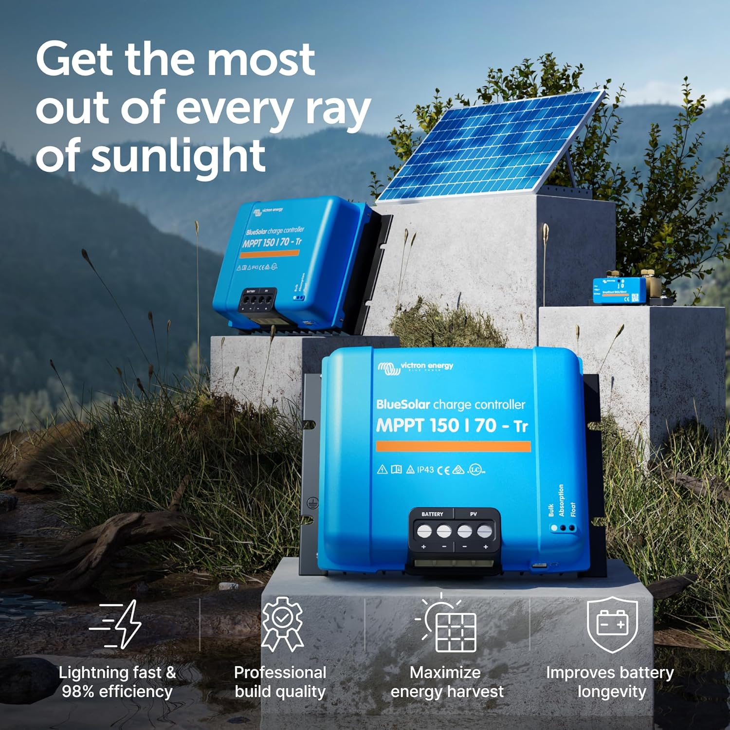 Victron Energy BlueSolar MPPT Tr Solar Charge Controller - Charge Controllers for Solar Panels - 150V, 70 amp, 12/24/36/48-Volt