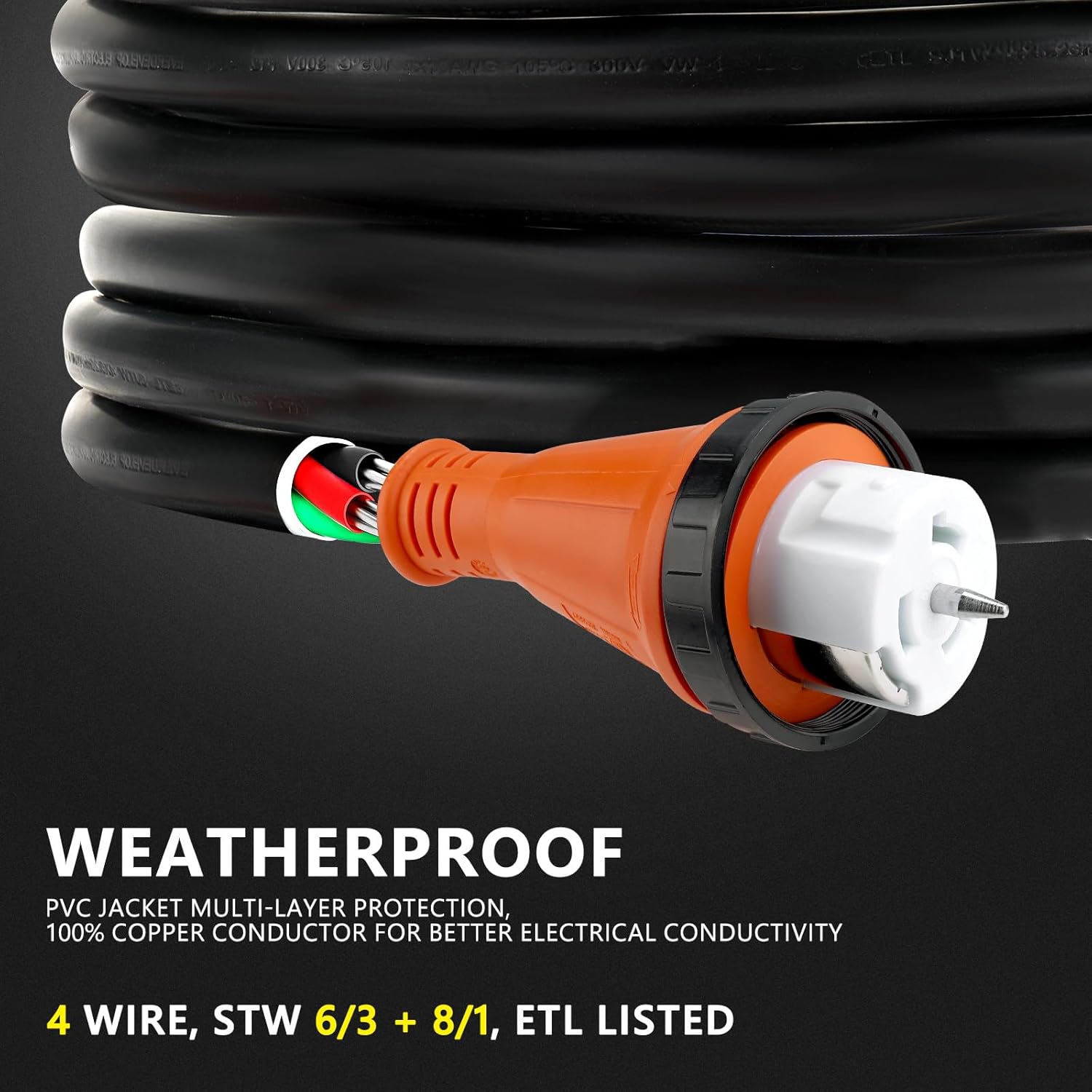 Finderomend 30 ft 50 Amp Generator Cord and Power Inlet Box Combo Kit, Pre-Drilled Generator Power Cord NEMA 14-50P to SS2-50R Extension Cord, for RV Truck Trailer Motorhome, 125/250 Volts