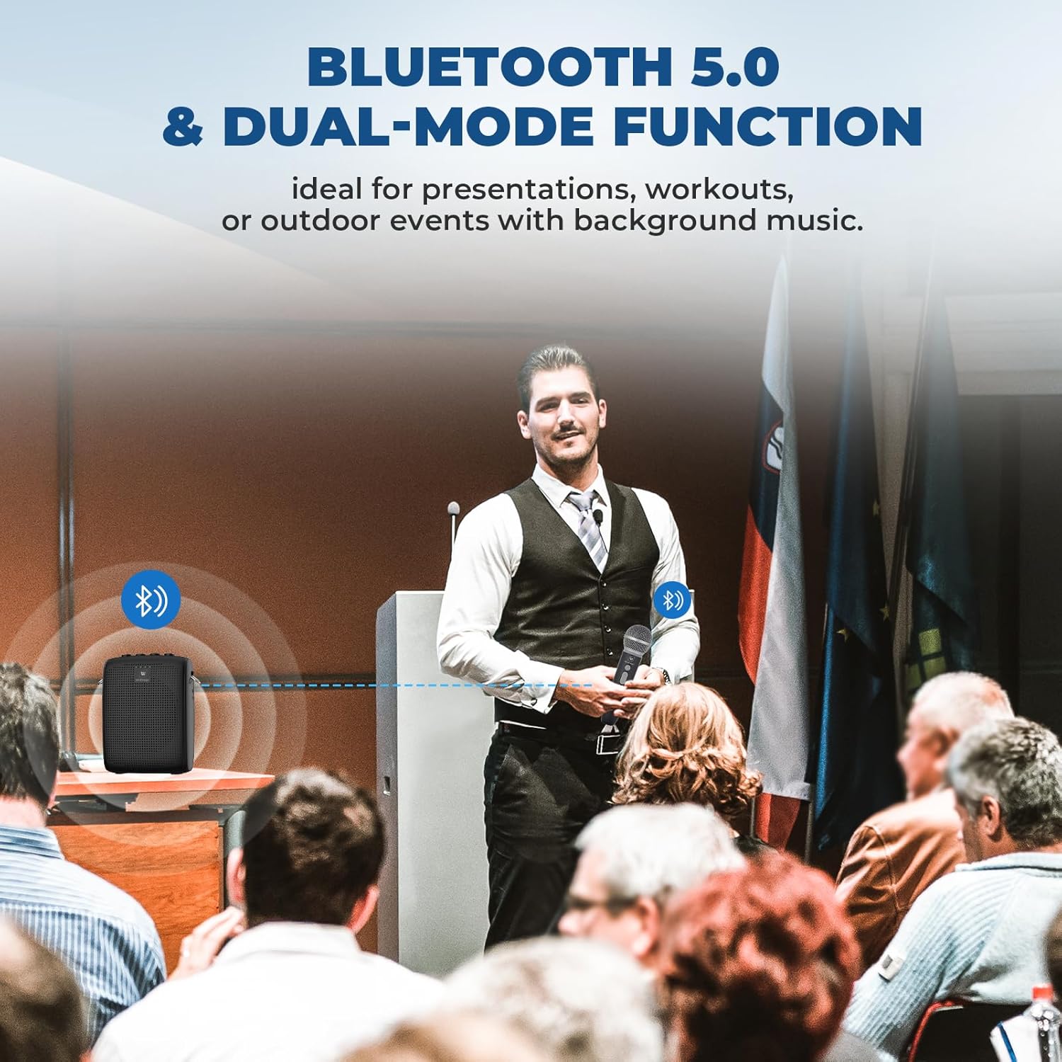 WinBridge Wireless Voice Amplifier with Microphone for Teachers, Portable PA System with Bluetooth Handheld Mic, Portable Speaker Mic Set, Cardioid Pickup for Classroom, Outdoor, Public Speaking WB009