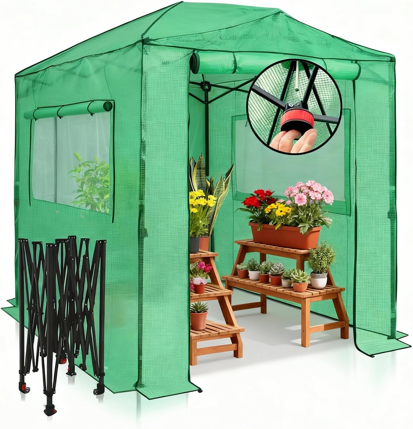 Walk-in Greenhouse, 56 x 56 x 77 Inch Outdoor Plant Green House with 3 Tiers 8 Shelves, PVC Cover & Steel Frame Hot House with Zippered Screen Windows Mesh Door for Balcony Patio Deck Garden Green