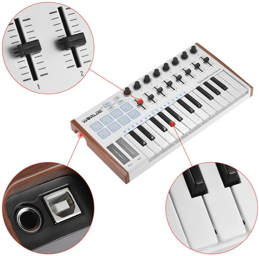 Tuna MINI Ultra-Portable 25-Key USB MIDI Keyboard Controller 8 RGB Backlit Trigger Pads with 6.35mm Pedal Jack