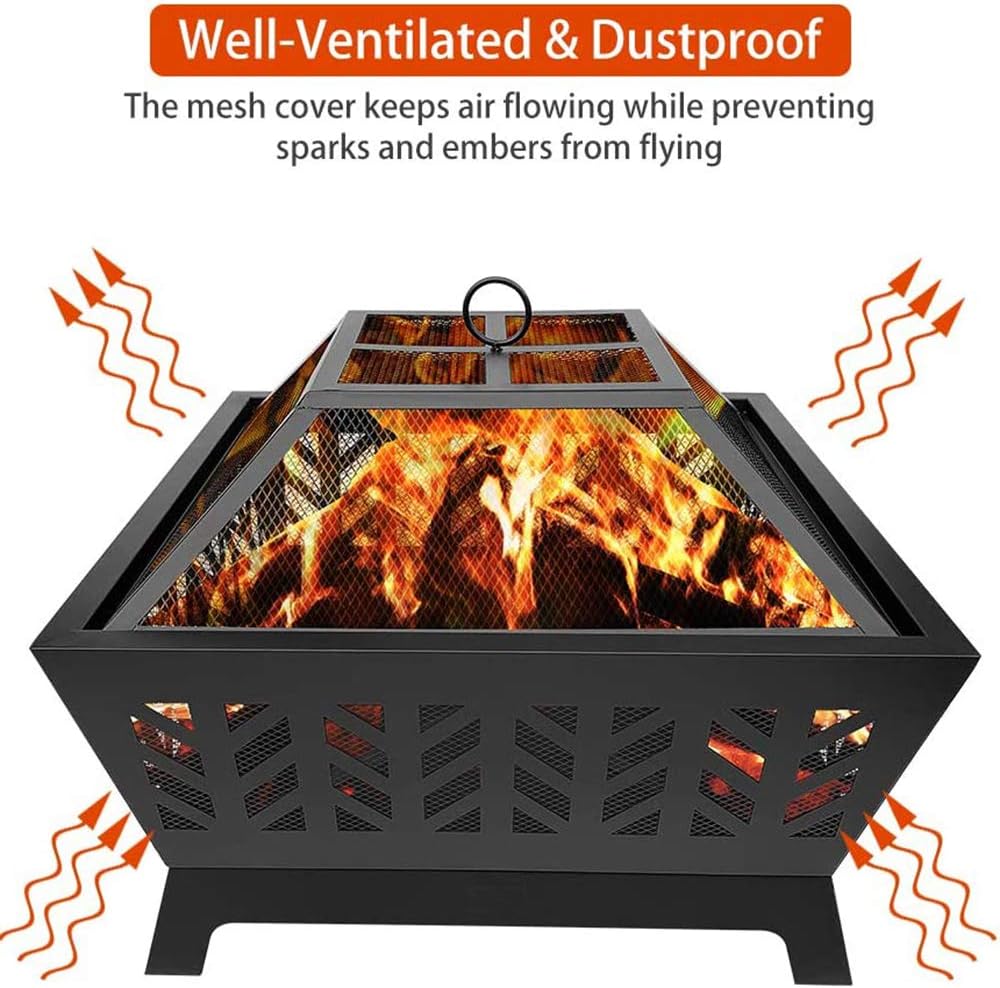 Outdoor Fire Pits,with Fireplace Poker 26 inch Fire Bowl,Portable Wood Burning Fire Pit