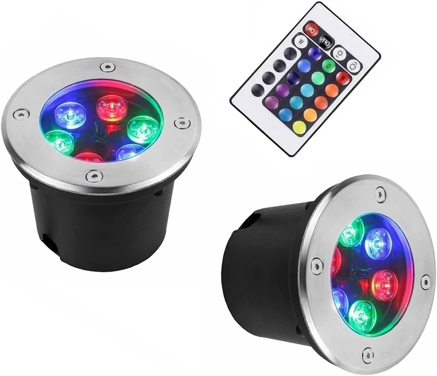 2PCS RGB Underwater Recessed Spotlight - LED Fountain Lights, IP68 Waterproof Color Changing Buried Garden Lamp, Outdoor Ground Spotlight with Remote Control(24W(24V))