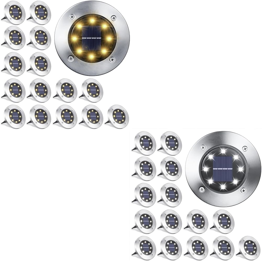 LYHOPE Solar Ground Lights Outdoor, 16 Pack 8 LED Solar Disk Lights