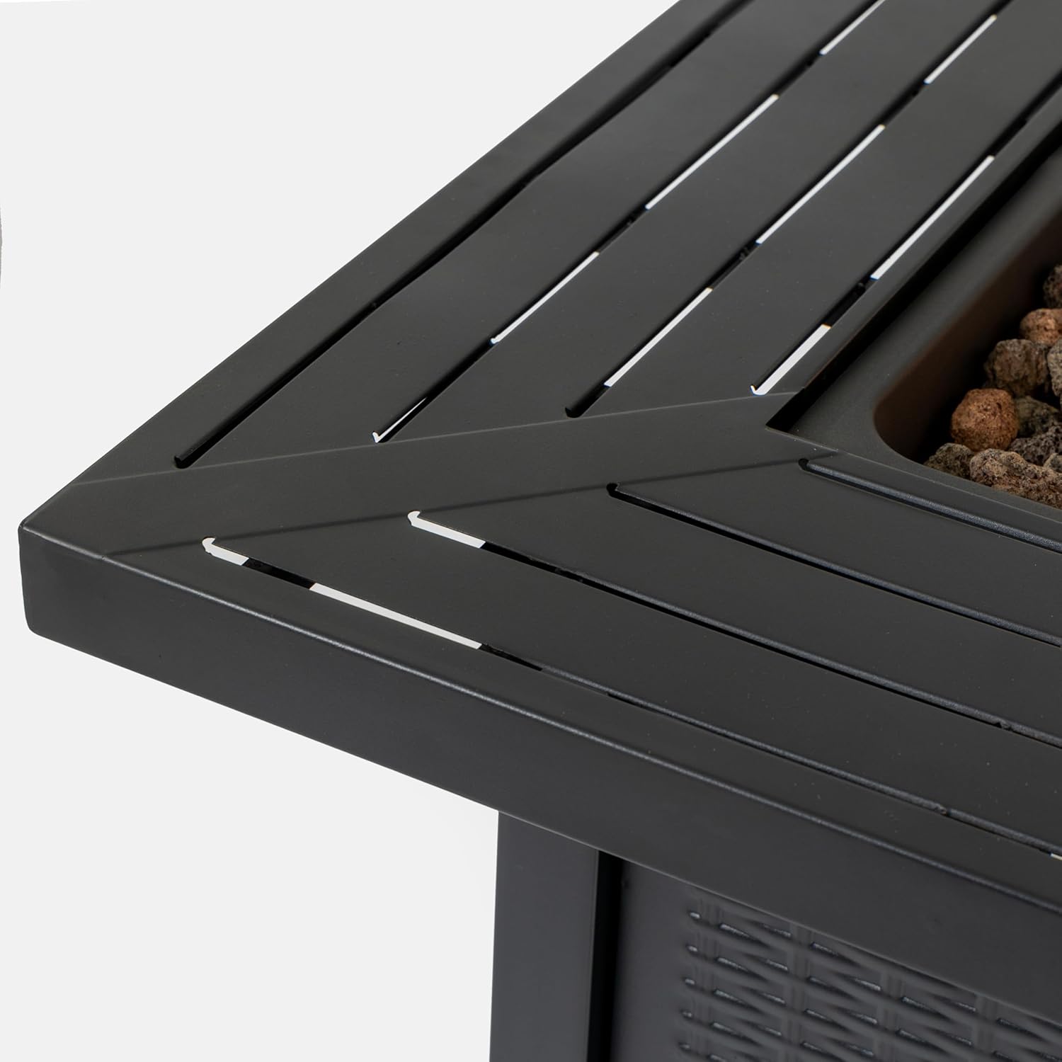 Iron Square 28in Propane Fire Pit Table 50000 BTU Output Versatile Functionality Sturdy Construction with Protective Cover