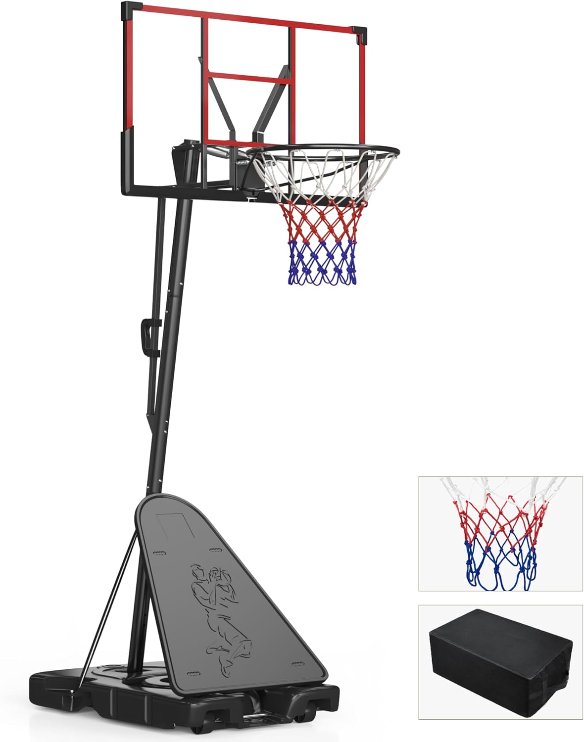 VIWAT Basketball Hoop Outdoor 4.4-10FT Adjustable Kids Basketball Hoop Indoor Basketball Goal 45’’PC Shatterproof Backboard Portable Toddler Basket Ball Hoop for Kids/Adult Basketball Accessories Net