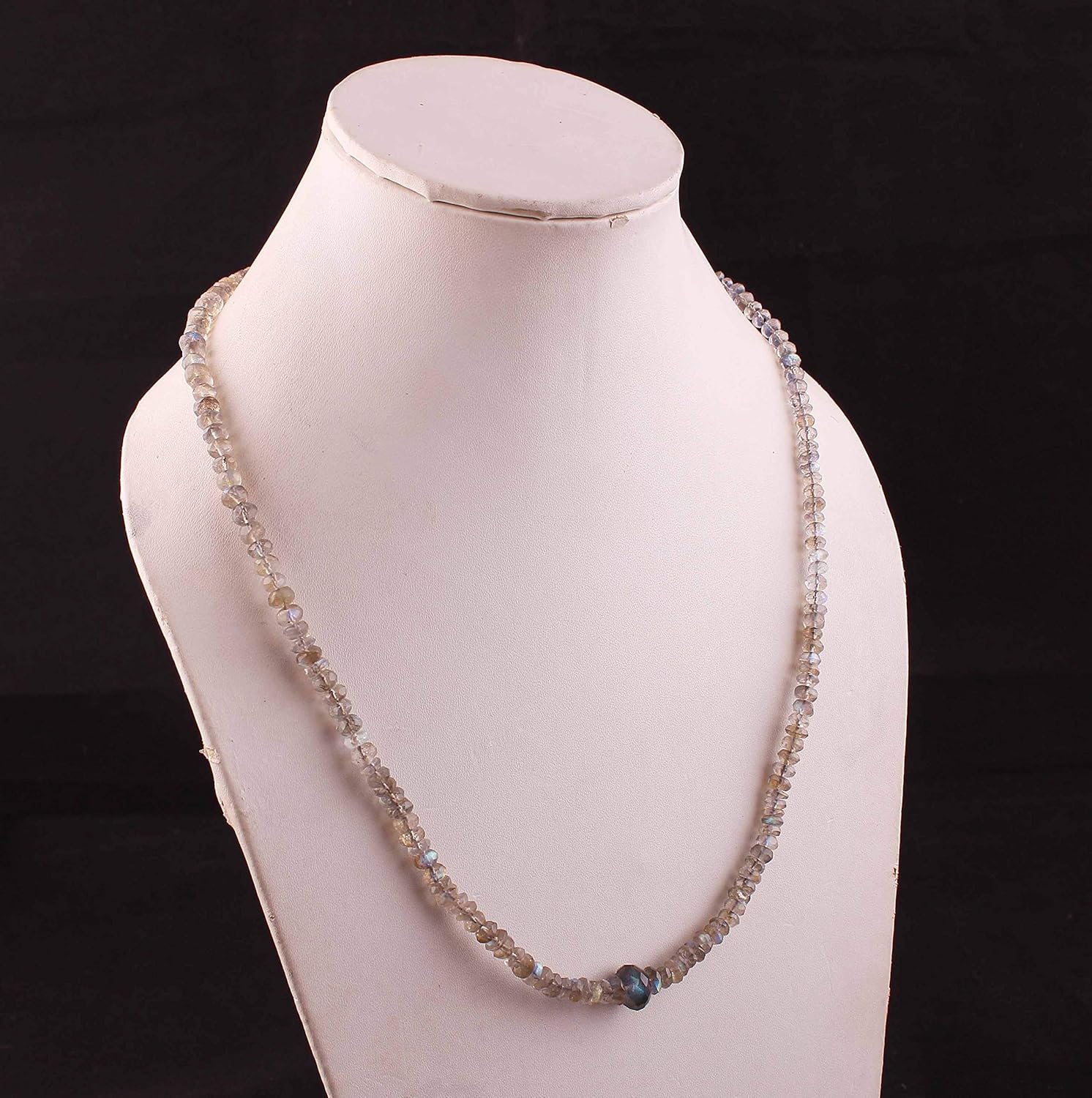 Natural Gemstone Labradorite Faceted Rondelle 5mm-10mm Beaded Necklace for Women,16