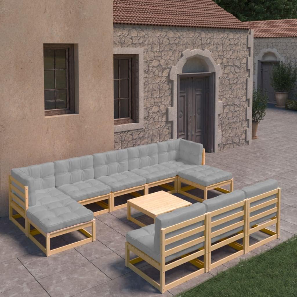 11 Piece Patio Lounge Set with Cushions Solid Wood Pine,Cozy Pinewood Patio Lounge Set: Relax, Socialize, and Savor The Outdoors Patio Furniture Sets, Outdoor Furniture Sets