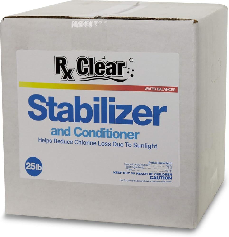 Rx Clear Swimming Pool Stabilizer and Conditioner | Water Balancer | Cyanuric Acid for Swimming Pools | Longer Lasting Sanitation | Helps Reduce Chlorine Loss Due to Sunlight | 25 Pounds