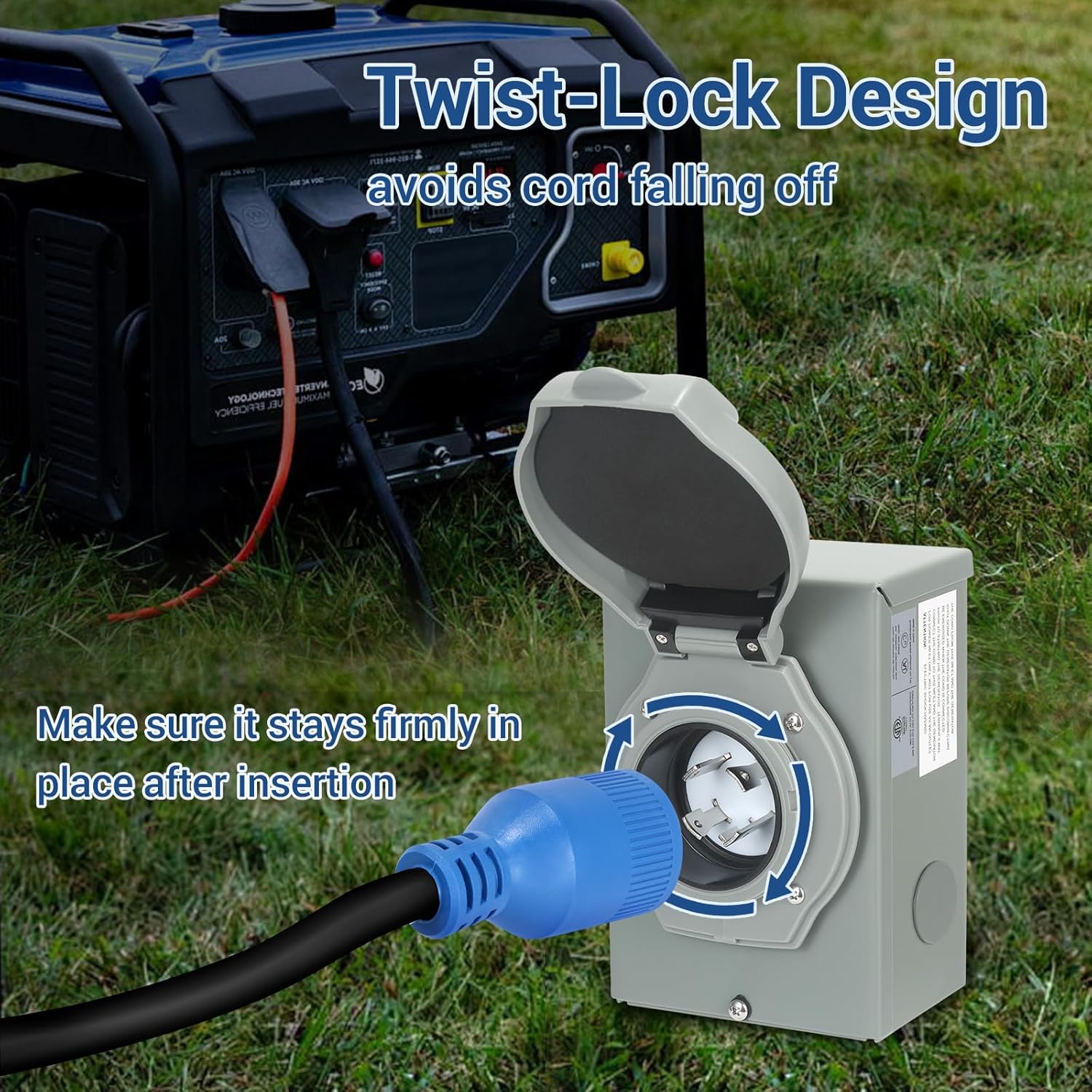 30 Amp Generator Extension Cord 15 Ft & 30 Amp Generator Inlet Box