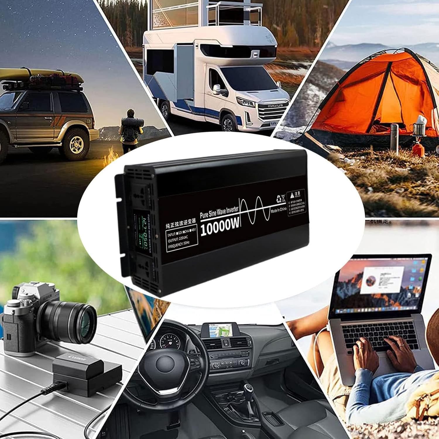 Pure Sine Wave Inverter 4500W/7000W/10000W Power Inverter 12V/24V/48V to 110V/220V DC to AC Converter Car Voltage Converter for RV Camping Car and Home Solar System,10000W-24V