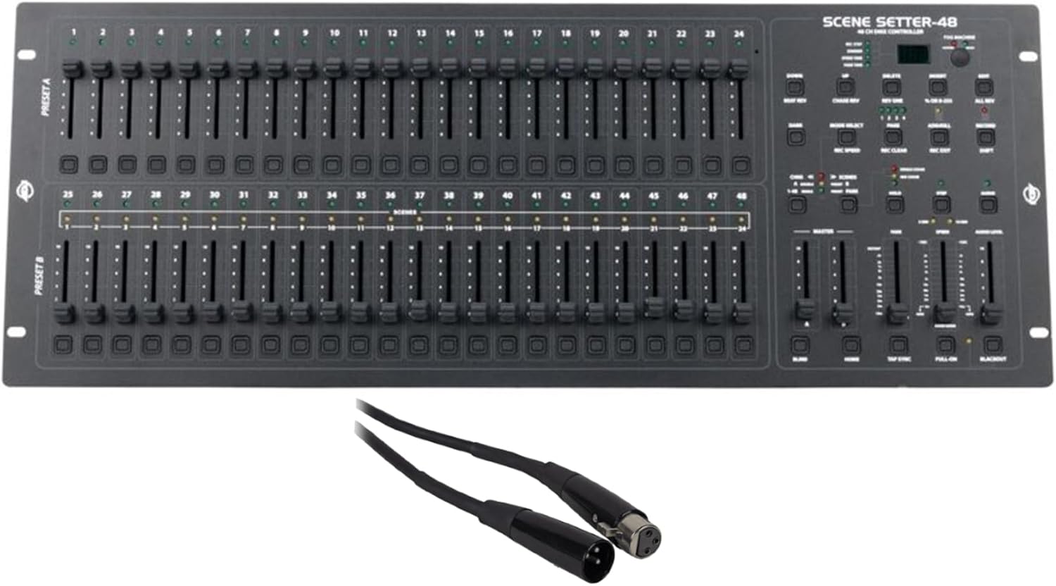 American DJ Lighting Control Bundle with SCENE-SETTER 48 DMX Dimming Console 48-Channel Scenes and Chases, Music Sync, Midi, Fog Trigger Input, Rockville RDX3M25 25 ft OFC DMX Cable (2 Items)