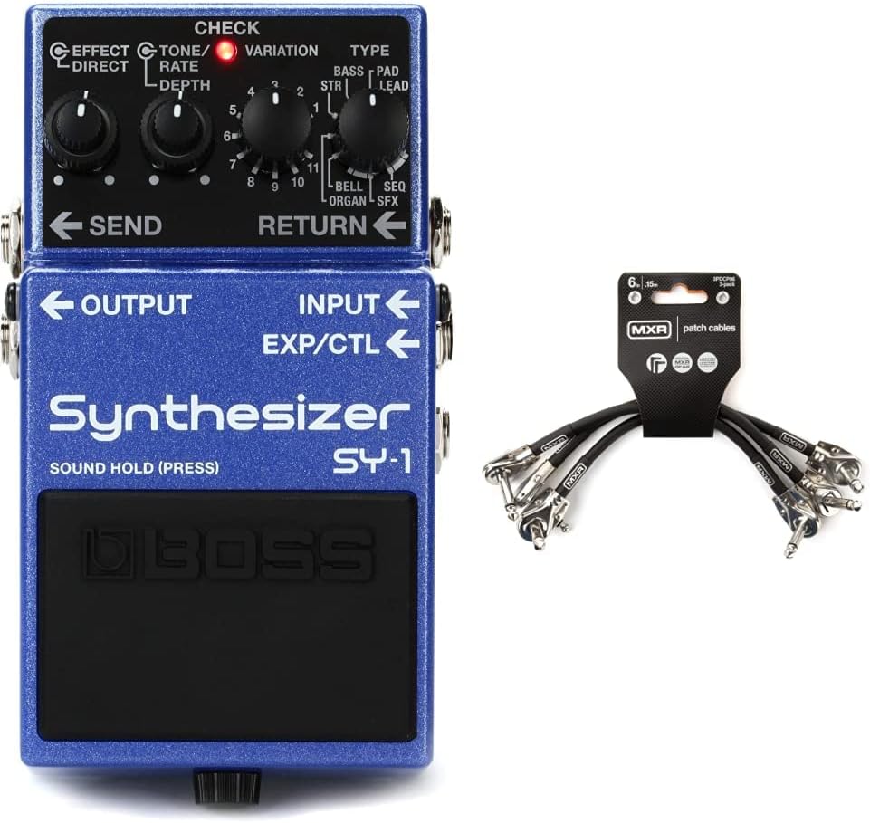 Boss SY-1 Guitar Synthesizer Pedal and MXR Patch Cable 6 in|15 cm - 3 Pack (3PDCP06)