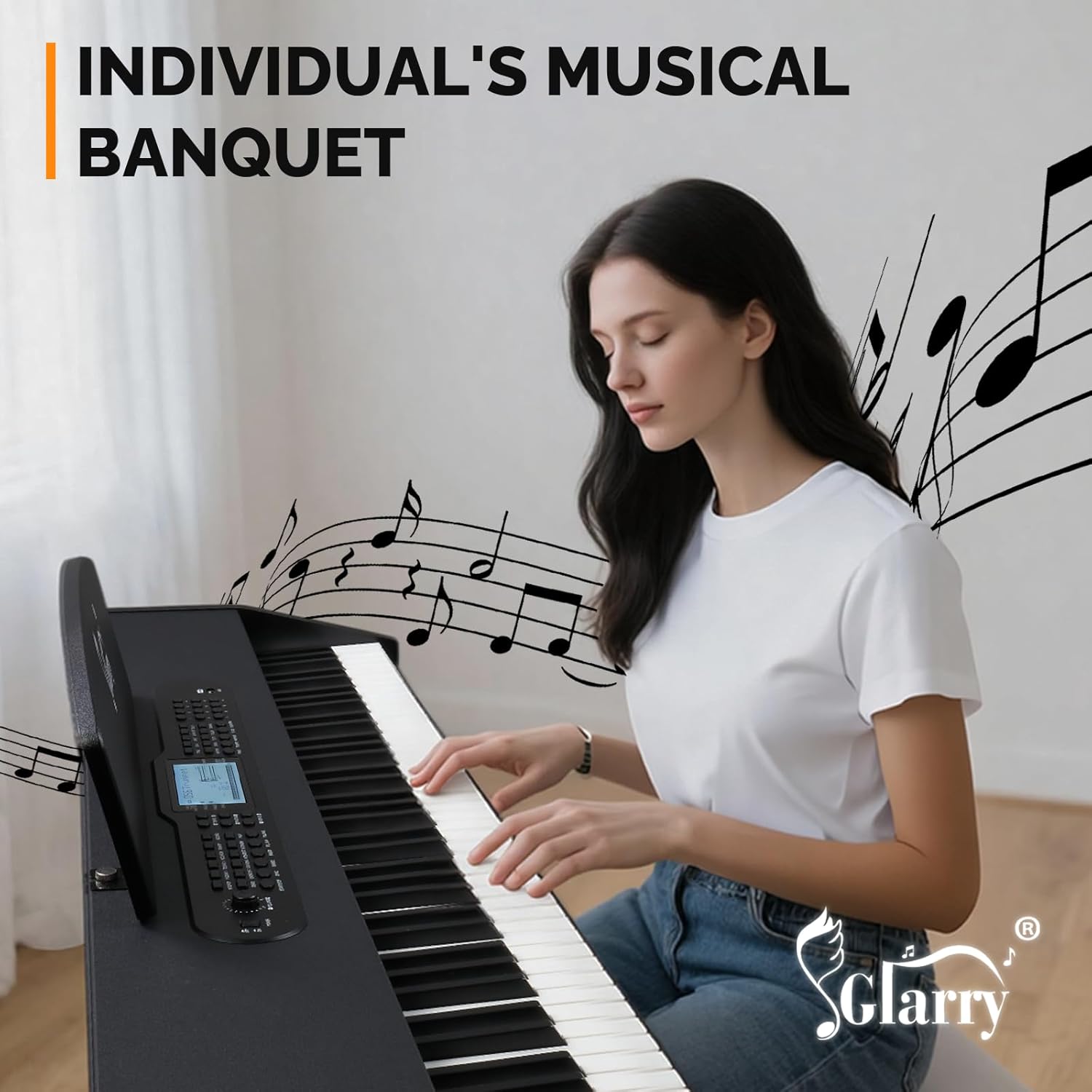 GLARRY Digital Piano 88 Keys Heavy Hammer Keyboard, with Large LCD Display and Headphone, Triple Pedals, Beginner Friendly, Supports MIDI Connect, Classic Upright Design (Matte Black)