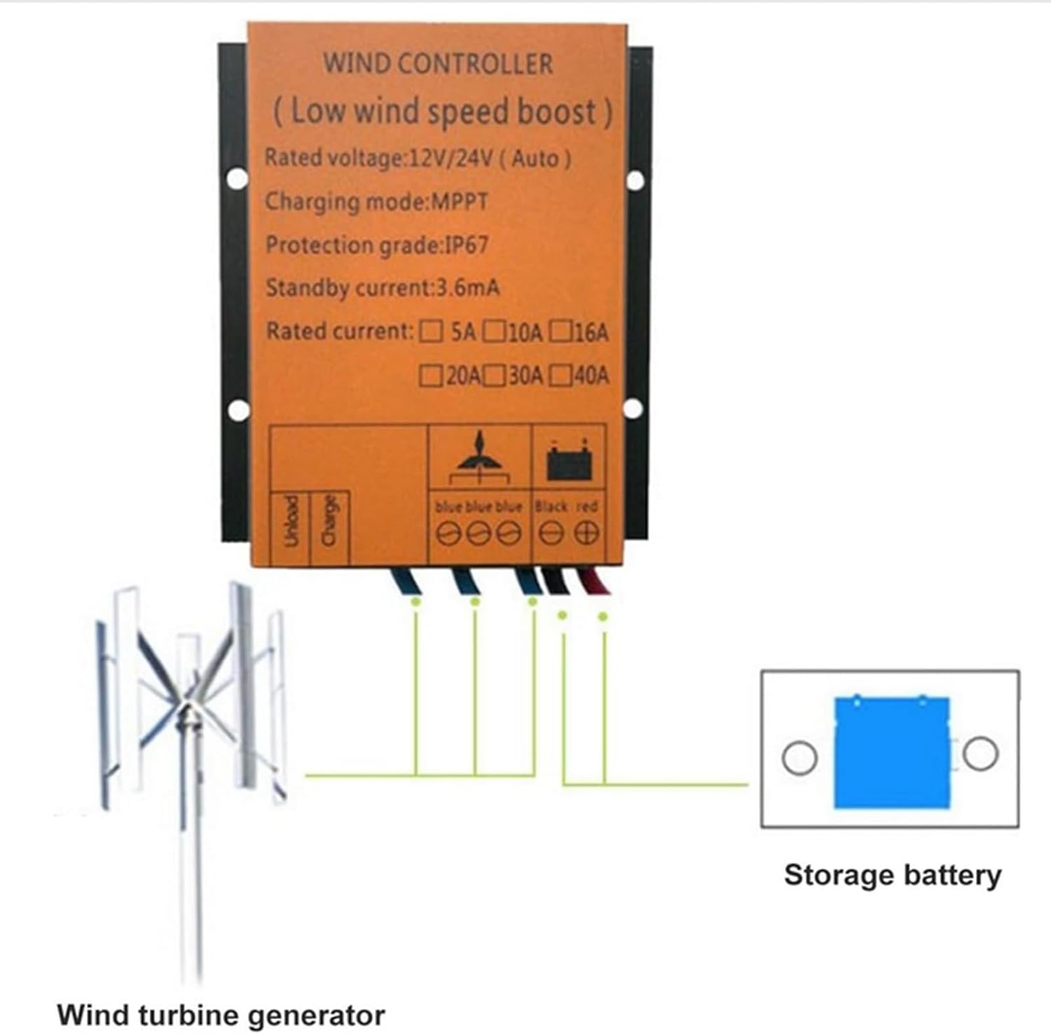 12V/24VMPPT Wind Turbine Generator Controller, Mini Wind Generator Controller with IP67 Waterproof Suitable,for 200W/300W/400W Wind Turbine System,48V