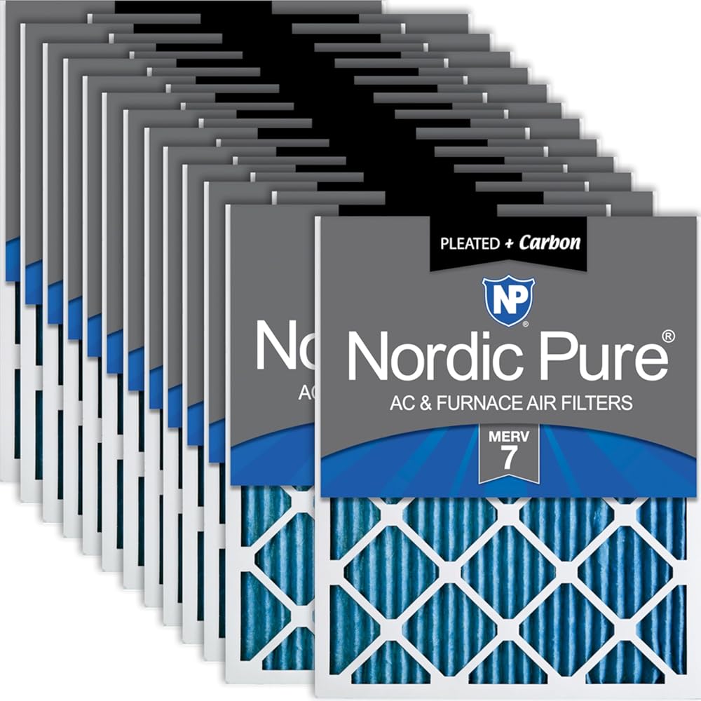 Nordic Pure 8x20x1 (Actual Size: 7 11/16 x 19 11/16 x 3/4) Pleated Air Filters MERV 7 Plus Carbon 24 Pack