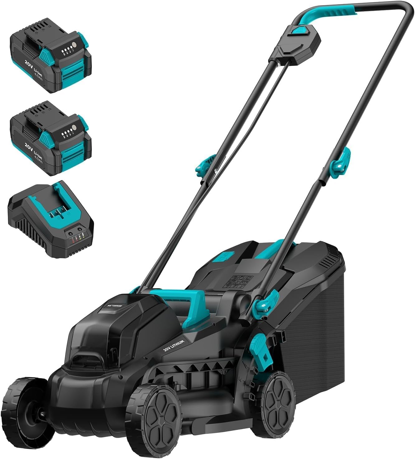 Electric Lawn Mower with Brushless Motor, 20V 13.2 inch Cordless Lawn Mower with 5-Position Cutting Height Adjustment, 2x4.0Ah Battery and Charger Included