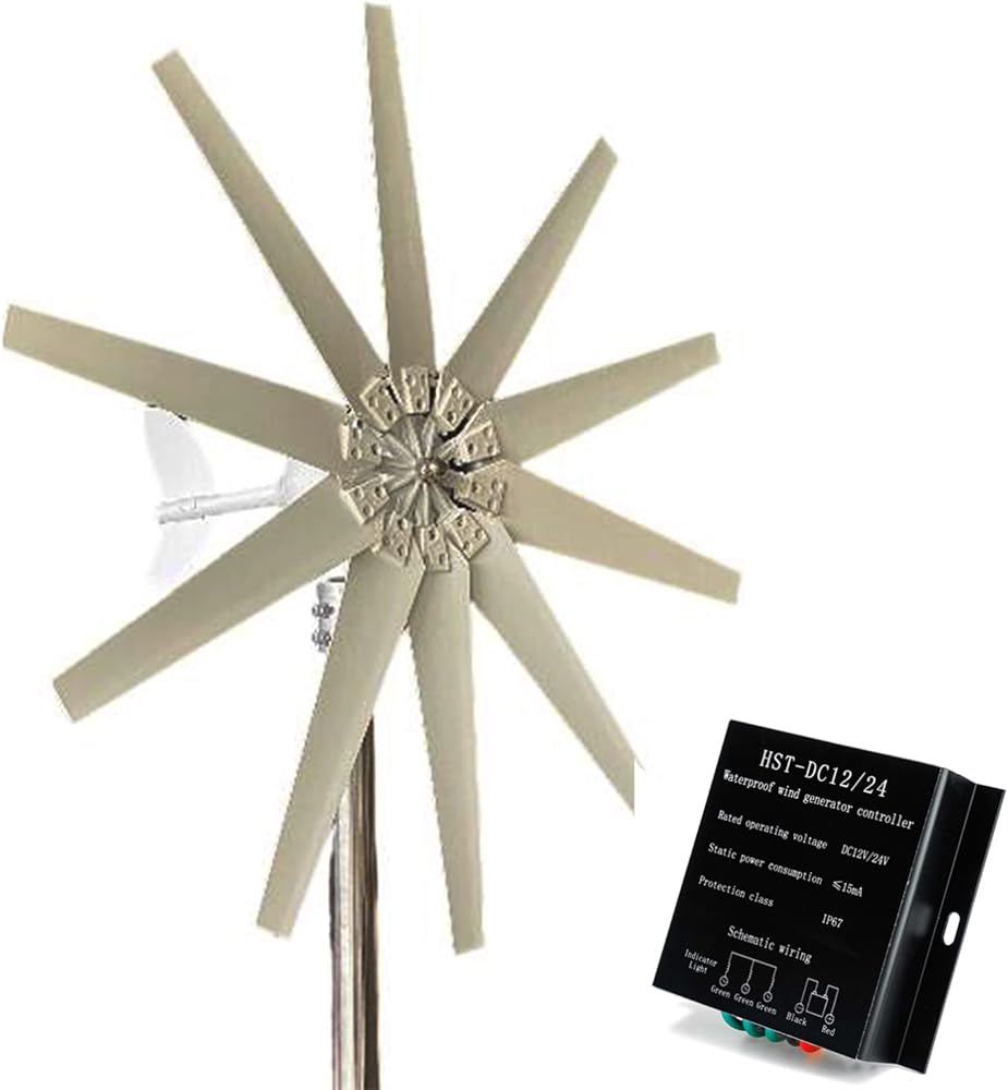 14000W Vertical Wind Turbine Generator, Helix Magnetic Levitation Axis Windmill 10 Blades with Controller & Ring Flange MPPT, White