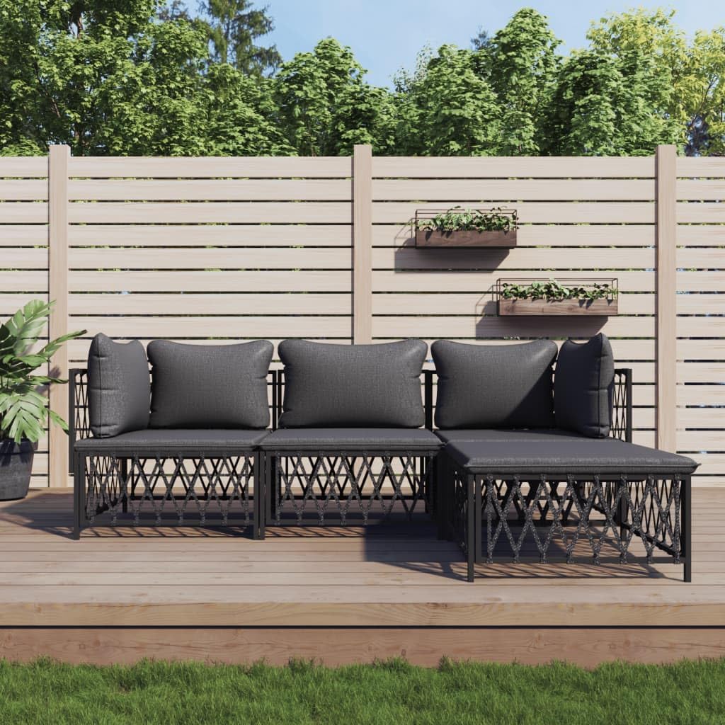 4 Piece Patio Lounge Set with Cushions Anthracite Steel,Versatile Outdoor Patio Lounge Set with Comfortable Cushions and Modular Design Furniture Sets for Patio, Lawn & Garden