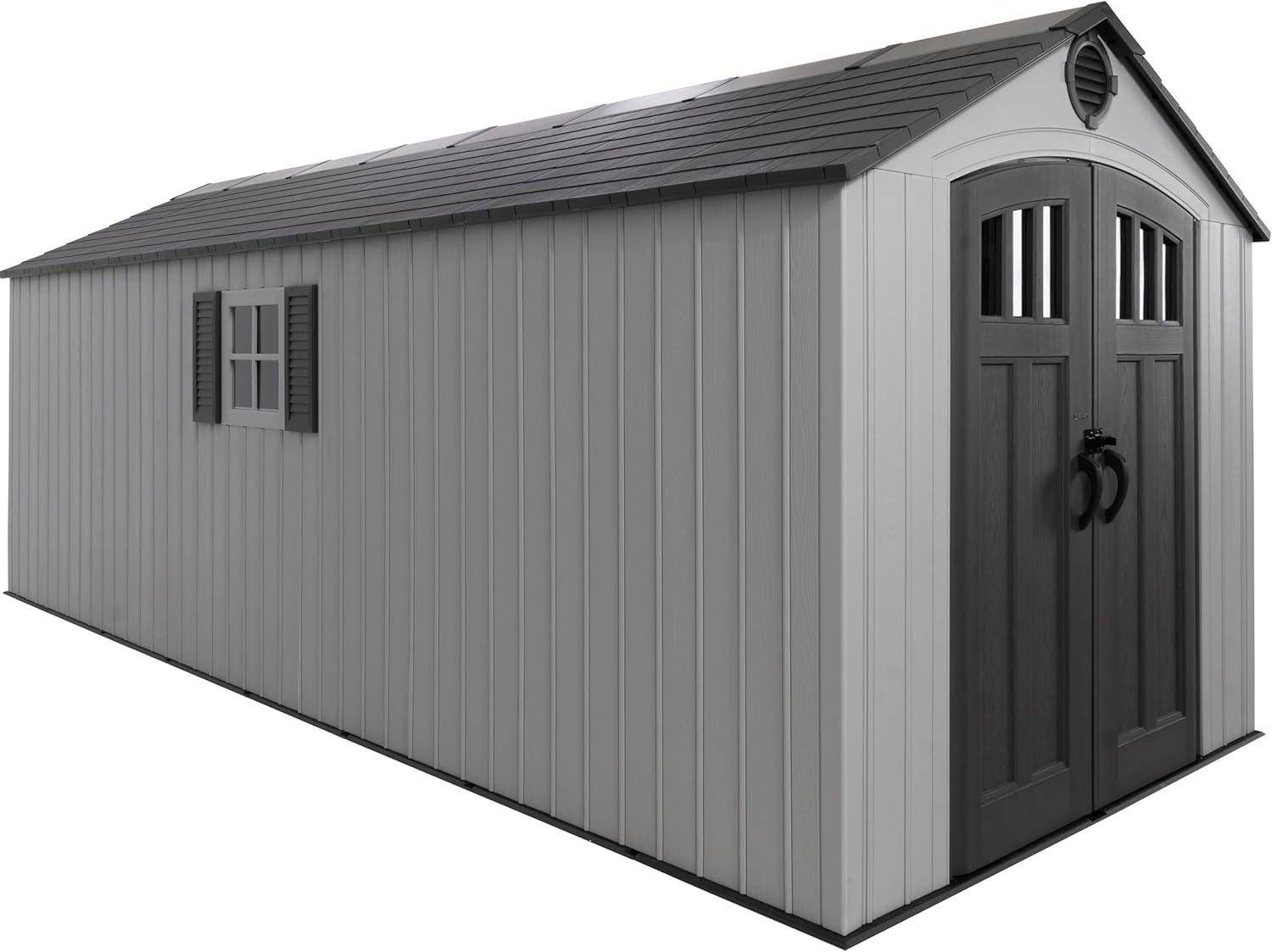 Lifetime Outdoor Storage Shed, 8x20 Ft, Gray, Resin Backyard Tool Shed with Lockable Doors and Weather-Resistant Panels