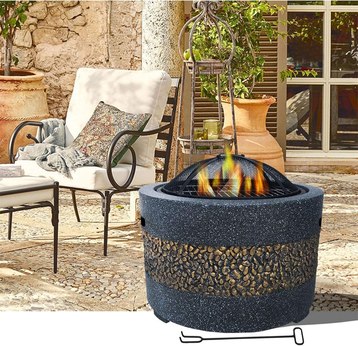 Wood Burning Fire Pit BBQ Grill Firepit Bowl Backyard Patio Garden Fireplace Outdoor Garden Fire Pit 3 in 1 Fireplace for Bonfire Barbecue in The Wild for Camping
