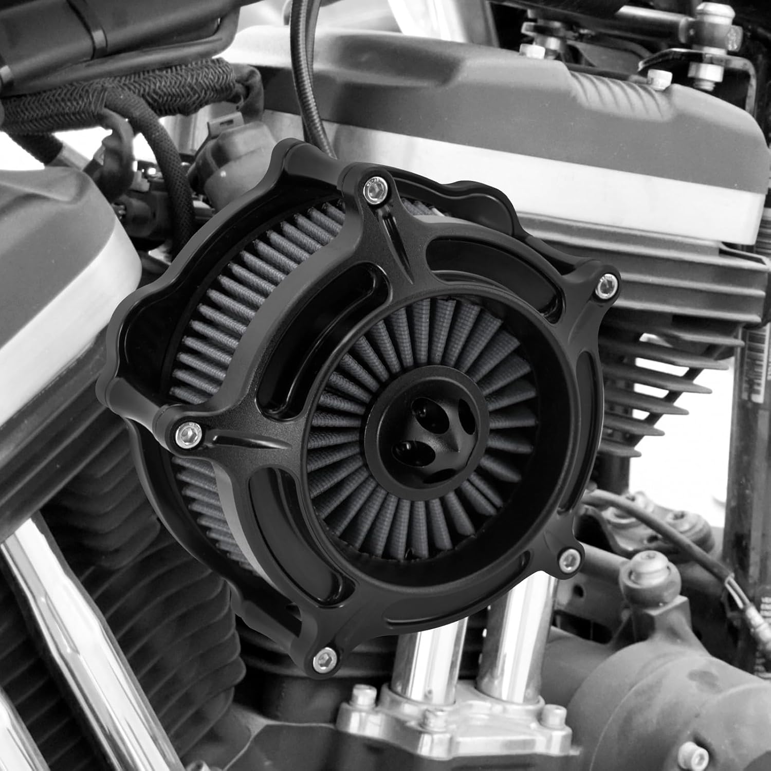 Air Filter Air Cleaner Intake Replacement Kit for Motorcycle Accessories Fit for Harley Sportster XL 883 1200 2004-2022 (Black Housing Gray Filter Element)