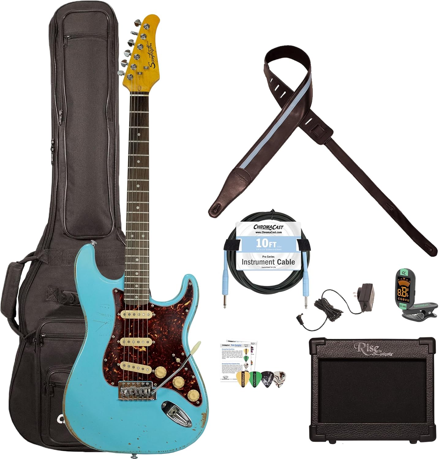 Sawtooth ES Relic Electric Guitar, Aero Blue, Retro Pack