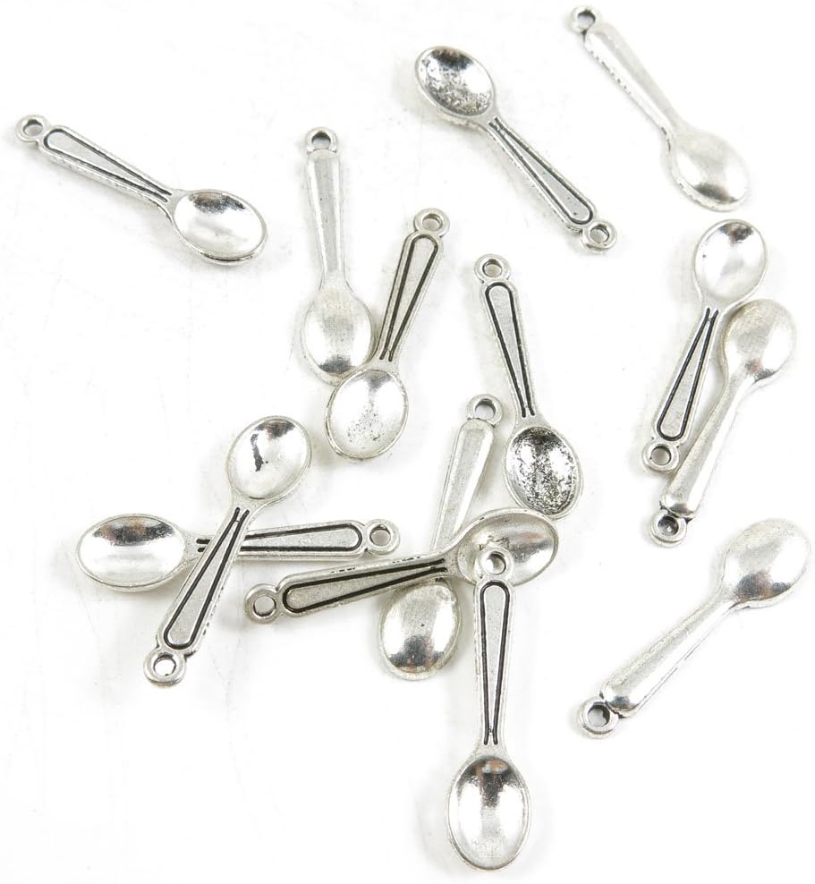 1230 Pieces Antique Silver Tone Jewelry Making Charms Supply Wholesale L2KG7 Spoon Tablespoon