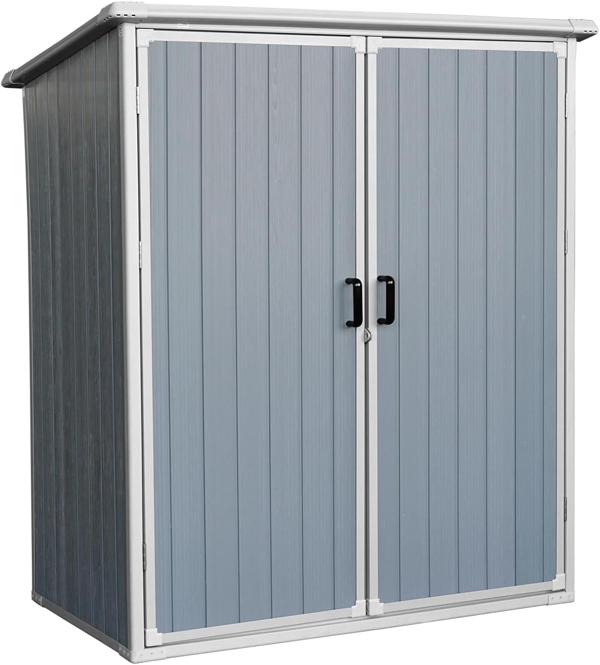 5x3 FT Outdoor Storage Shed with Floor, Waterproof Resin Storage Shed with Lockable Doors, Outside Tool Sheds for Garden, Patio, Backyard, Bike, Gray