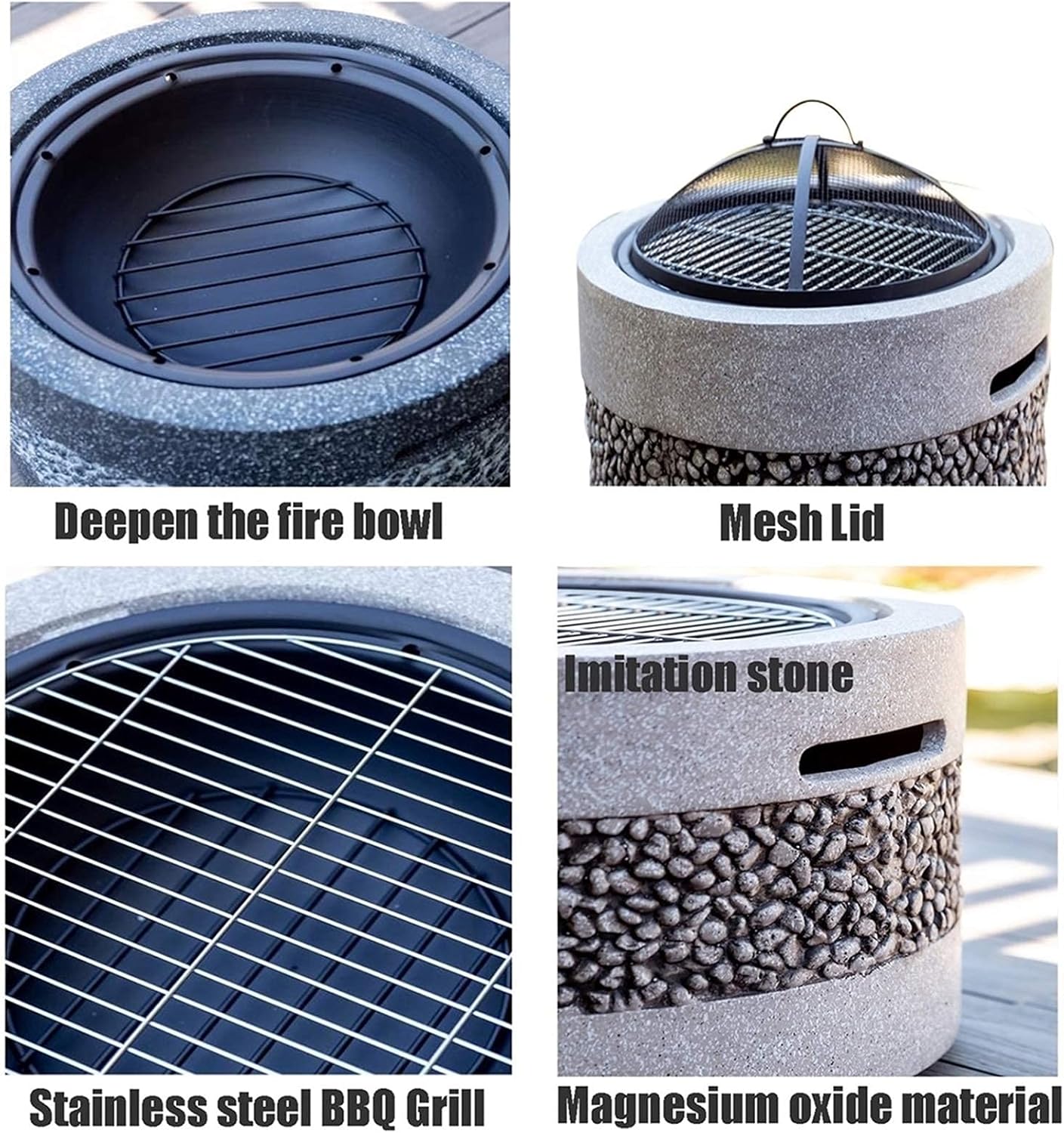 Outdoor Fire Pit Garden BBQ Grill Kit, Backyard Patio Garden Fireplace Camping Outdoor Wood Burning Fire Pit Bowl, Outdoor Heater, 55.5cm