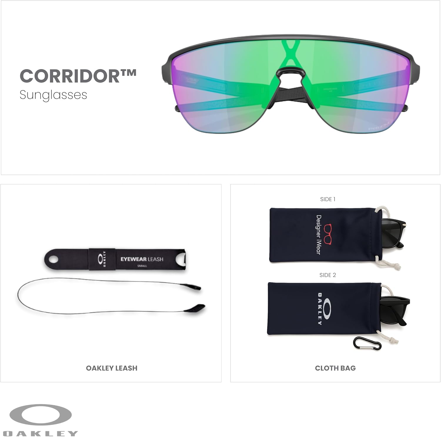 OAKLEY OO9248 Corridor Shield Wide High Bridge Sunglasses for Men+ Bundle Accessory Leash Kit, Microfiber Pouch