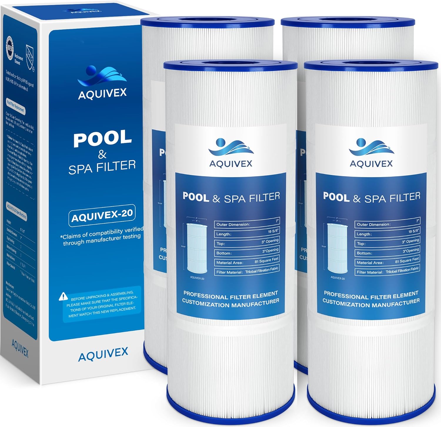 CX580XRE Pool Filter Cartridges, Compatible with Hayward SwimClear in Model NO C3000, C3020, C3025, C3030, Replacement for Hayward C580E, CX580XRE, CX580XREPAK4, Pleatco PA81, PA81-PAK4