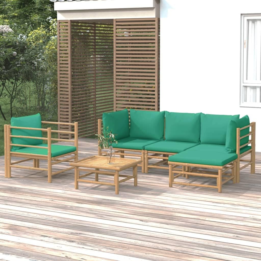 6 Piece Patio Lounge Set with Green Cushions Bamboo,Relaxing Bamboo Patio Lounge Set for Outdoor Comfort and Style Patio Furniture Sets, Outdoor Furniture Sets