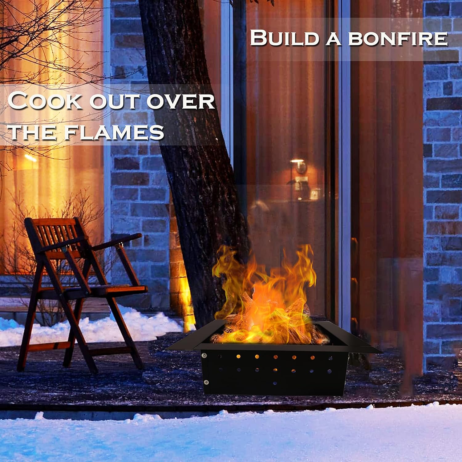 Simond Store Square Fire Pit Insert Ring Liner, Outdoor Heavy Duty 1.5mm Steel, 24 Inch Inside Diameter, 32 Inch Outside Diameter, for Wood Burning Fireplace Camping and Bonfire